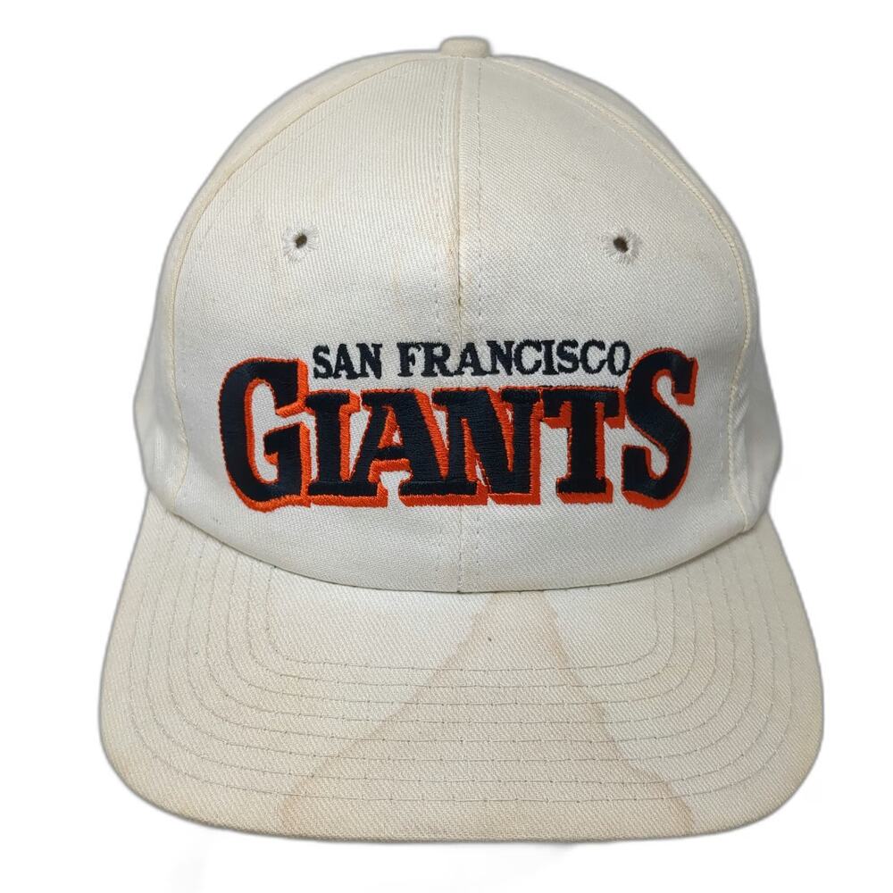 San Francisco Giants MLB Twins Snapback Hat Beige Flat Brim Green Logo Vintage